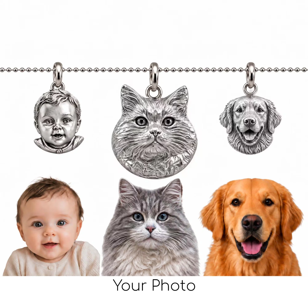 Custom Dog, Cat or Person Realistic Portrait Sculptural Charm of Pendant