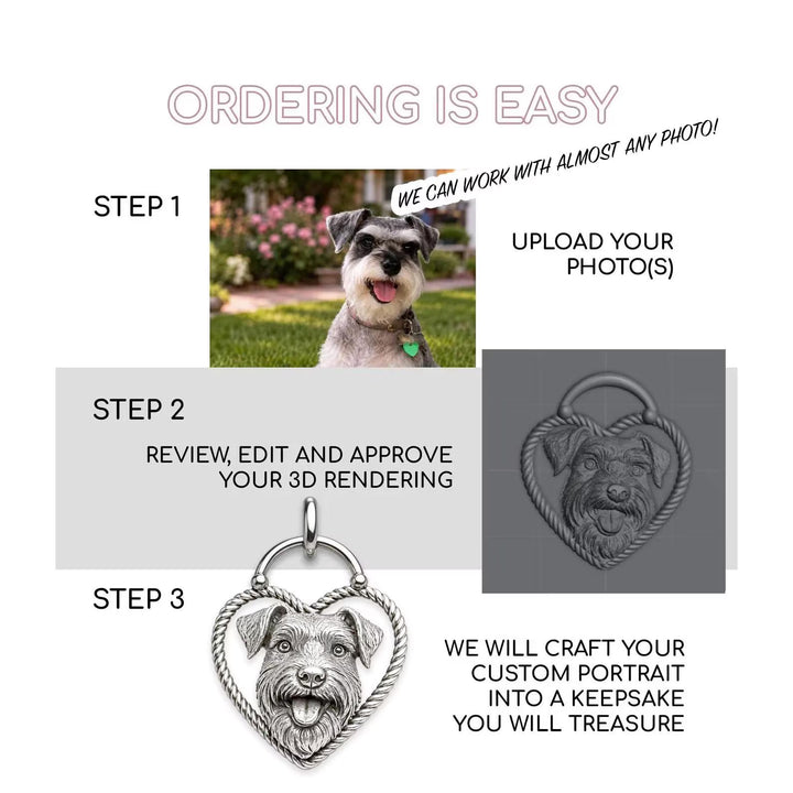 Custom High-Relief Pet Heart Portrait Pendant Necklace