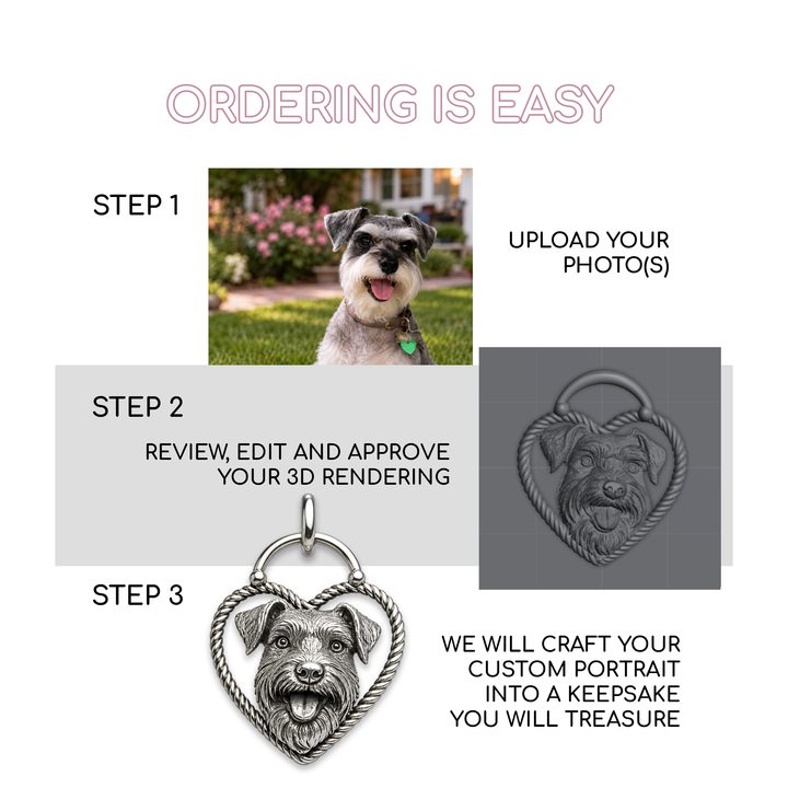 Custom High-Relief Pet Heart Portrait Necklace