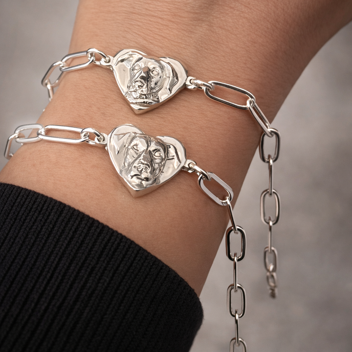 Custom Pet or Person Portrait Bracelet | Handmade Sterling Silver Heart Bracelet From Your Photo