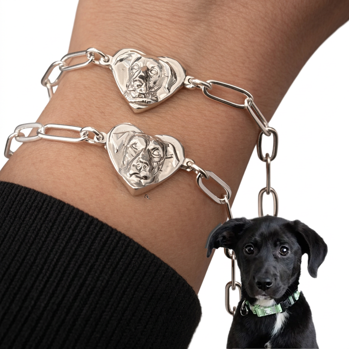 Custom Pet or Person Portrait Bracelet | Handmade Sterling Silver Heart Bracelet From Your Photo