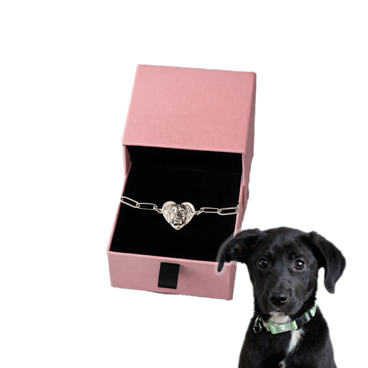 Custom Pet or Person Portrait Bracelet | Handmade Sterling Silver Heart Bracelet From Your Photo