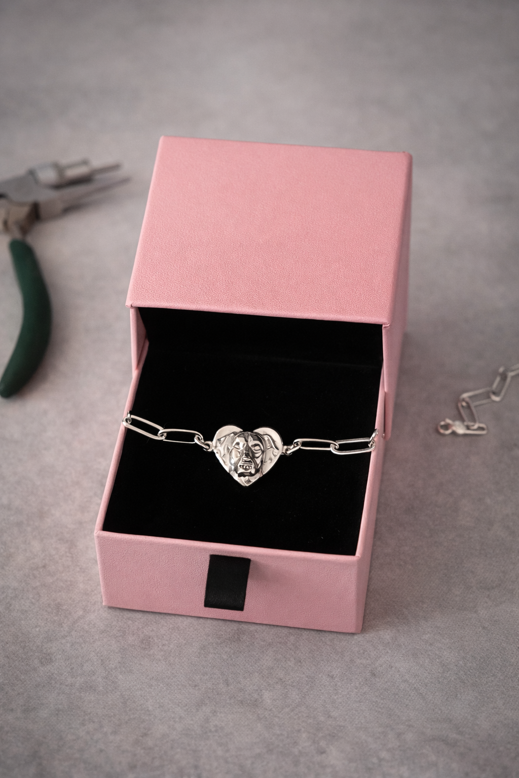 Custom Pet or Person Portrait Bracelet | Handmade Sterling Silver Heart Bracelet From Your Photo